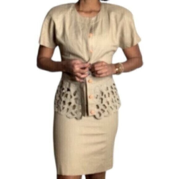 Pia Rucci Women’s Tan Vintage Two Piece Skirt Suit & Blazer Set - Picture 15 of 16